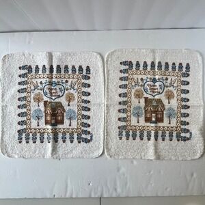 Vintage Home Sweet Home Washcloth Set of 2 Cotton Terry Towels Cottagecore B&D